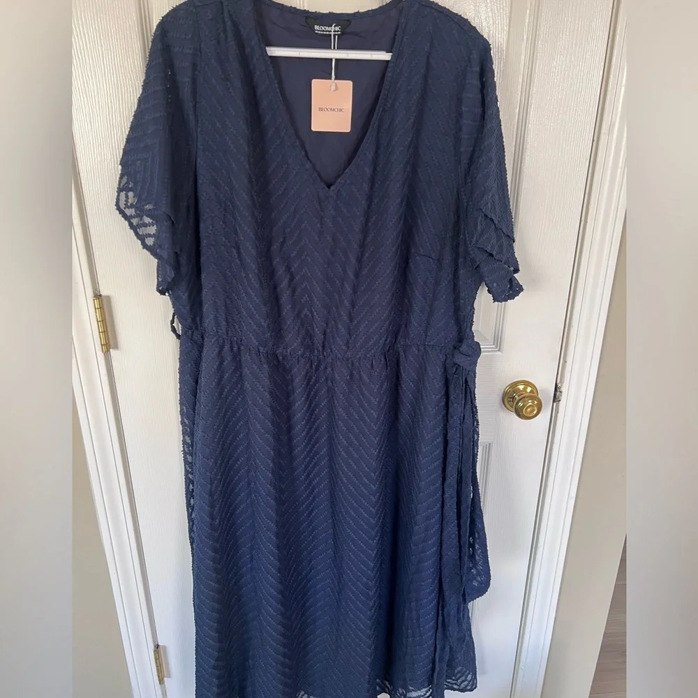 BLOOMCHIC Texture Tiered Ruffle Sleeve See Through Dress NWT 22-24 - Picture 6 of 7